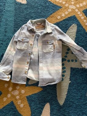 Kids Striped Button-Front Shirt Jacket - Light Blue & Cream